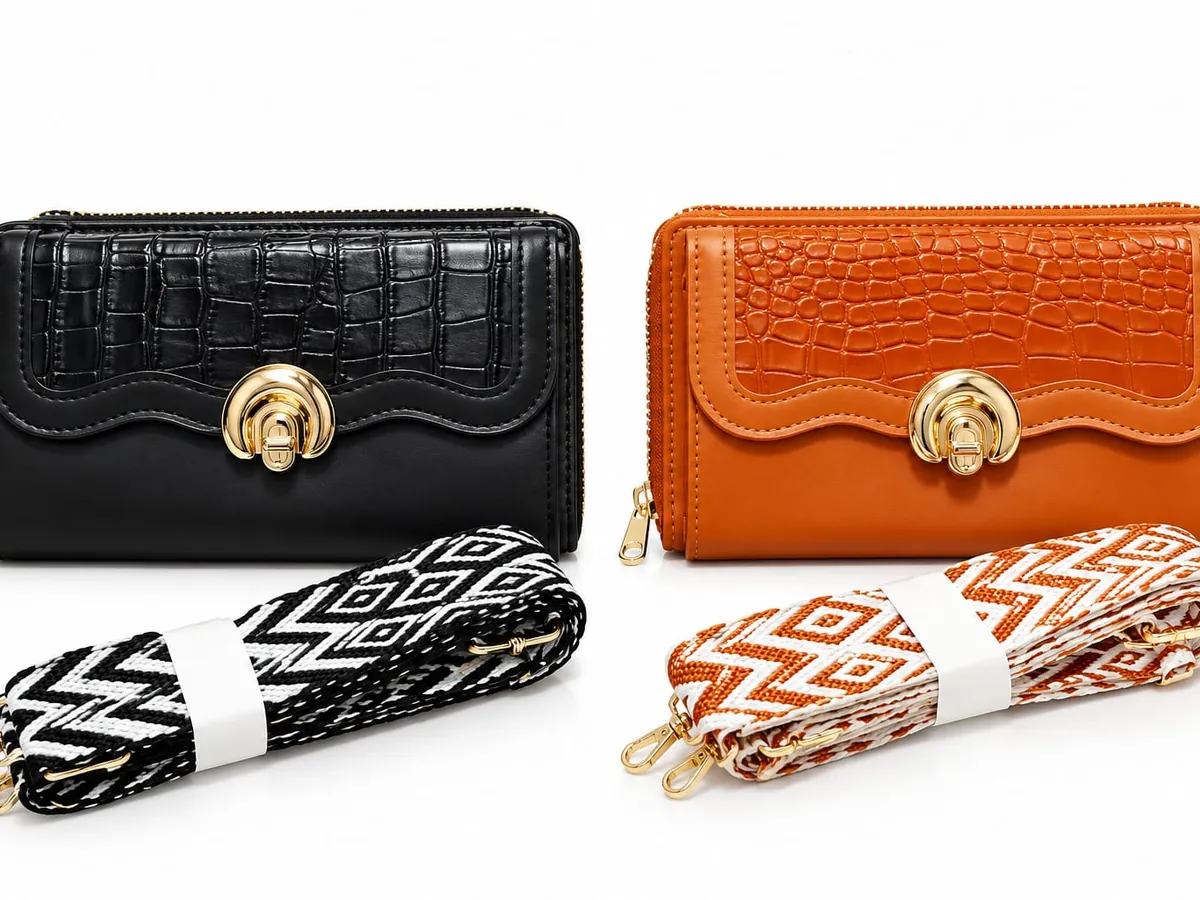 Croc texture wallet bags with woven straps