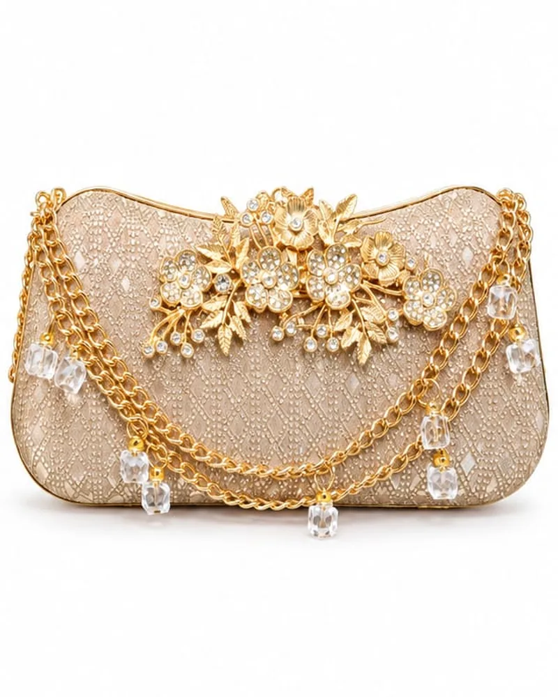 Champagne bridal clutch with crystal drops
